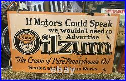 Huge Used 34 X 20 Oilzum Double-sided Heavy Steel Porcelain Sign