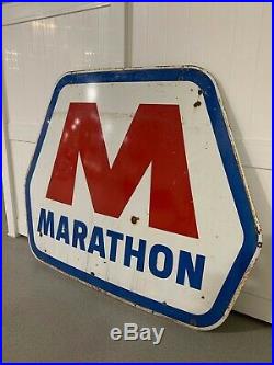 Huge Vintage 1960's Porcelain Marathon Gas Oil Advertising Sign Muscle Car Era
