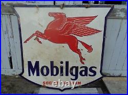IR46 56 Large Mobilgas 2 sided porcelain sign STOLEN 2 YEARS AGO