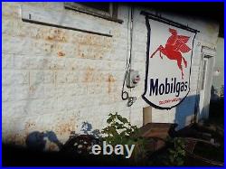 IR46 56 Large Mobilgas 2 sided porcelain sign STOLEN 2 YEARS AGO