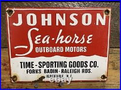 Johnson Sea-horse Vintage Porcelain Sign Outboard Motors Dealer Boat Gas & Oil
