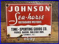 Johnson Sea-horse Vintage Porcelain Sign Outboard Motors Dealer Boat Gas & Oil