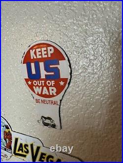Keep US Out Of War Porcelain Plate Topper Dealership Gas Oil Sign Station Truck