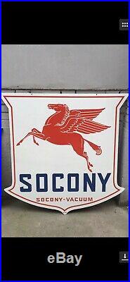 Large Double Sided SOCONY Pegasus Porcelain Sign 42 X 42