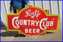 Large Goetz Country Club Beer Bar Tavern 52 Porcelain Metal Neon Skin Sign