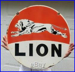 Large Lion Gasoline 30 Double Sided Porcelain Sign