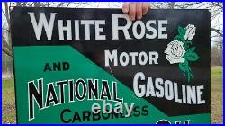 Large Old Vintage White Rose Gasoline Motor Oil Porcelain Heavy Metal Gas Sign