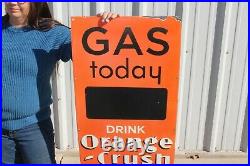 Large Orange Crush 5c Gas Price Today Station Soda Pop 52 Porcelain Metal Sign