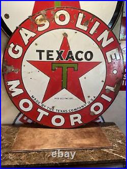 Large Original & Authentic''texaco'' 42 Inch Double Sided Porcelain Sign