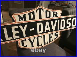 Large Original Harley Motor Cycles Double Sided Porcelain Sign