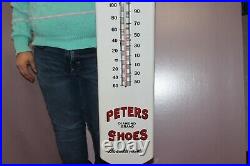 Large Peter's Weatherbird Shoes Gas Oil 39 Porcelain Metal Thermometer Sign