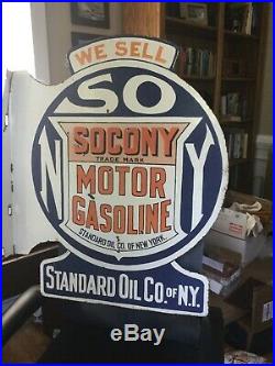 Large Socony Standard Oil Flange Porcelain Sign