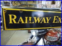 Large Vintage 1930's Railway Express Agency Gas Oil 72 Metal Porcelain Sign