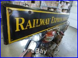 Large Vintage 1930's Railway Express Agency Gas Oil 72 Metal Porcelain Sign