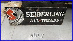 Large Vintage 1930s Seiberling All-Treads Tires Gas Oil 72 Porcelain Metal Sign