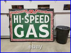 Large Vintage Hi-Speed Gas Station Porcelain Sign Garage Antique Advertising