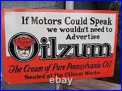 Large Vintage Oilzum Motor Oil Advertising Service Station Porcelain Metal Sign