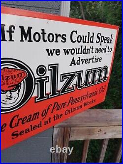 Large Vintage Oilzum Motor Oil Advertising Service Station Porcelain Metal Sign