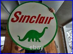 Large Vintage Sinclair Gasoline & Motor Oil Porcelain Gas Pump Sign