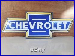 Large Vintage''chevrolet'' Gas & Oil Porcelain 20x7 Inch Heavy Metal