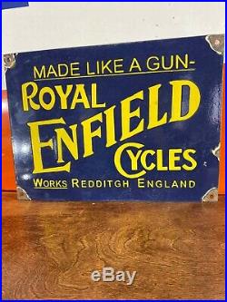 Large Vintage''royal Enfield'' Cycle Porcelain Advertizing Sign 16.5 X12 Inch