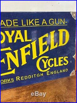 Large Vintage''royal Enfield'' Cycle Porcelain Advertizing Sign 16.5 X12 Inch