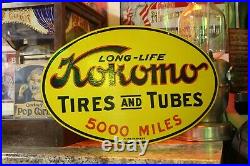 Long Life Kokomo Tires Tubes 2-sided Porcelain Metal Sign Gas Oil Indiana Dealer