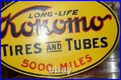 Long Life Kokomo Tires Tubes 2-sided Porcelain Metal Sign Gas Oil Indiana Dealer
