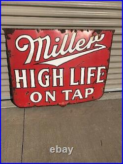 MILLER HIGH LIFE Beer Vintage Original Porcelain Sign Gas Oil Soda RARE