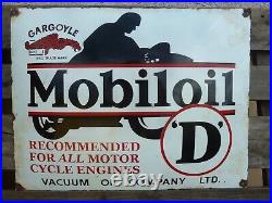 MOBILOIL D porcelain sign advertising vintage gas oil 24 USA Gargoyle biker