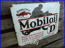 MOBILOIL D porcelain sign advertising vintage gas oil 24 USA Gargoyle biker