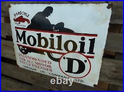 MOBILOIL D porcelain sign advertising vintage gas oil 24 USA Gargoyle biker