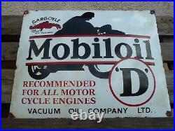 MOBILOIL D porcelain sign advertising vintage gas oil 24 USA Gargoyle biker