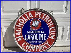 Magnolia Double Sided Porcelain Sign 1920s Original