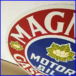 Magnolia Gasoline Motor Oil Advertising Porcelain Enamel Sign 30 x 30 Inches