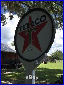 Metal And Porcelain texaco sign 72 Inch Diameter Built 3/12/1958 With A Pole 16