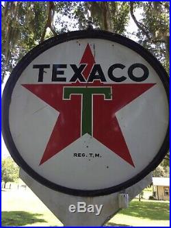 Metal And Porcelain texaco sign 72 Inch Diameter Built 3/12/1958 With A Pole 16