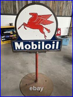 Mobil pegasus porcelain sign Lollipop Curb Sign Original Gas Oil Advert Clean