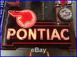Neon Pontiac Dealership Porcelain Sign, Gas And Oil Chevrolet And Ford