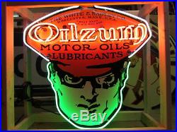 New Porcelain Single-Sided Oilzum Neon Sign 48 Wide x 48 High