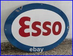 Nice 1940's Esso Exxon Enamel Porcelain Sign 27.5'' X 20'