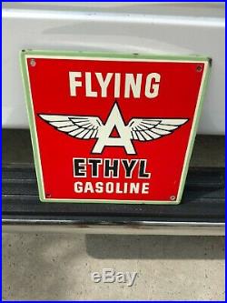 Nice Porcelain Flying A Ethyl Tidewater Gas Pump Plate Petroliana Sign