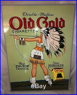 OLD GOLD CIGARETTES With INDIAN WOMAN SMOKING GAS OIL SIGN Porcelain Metal