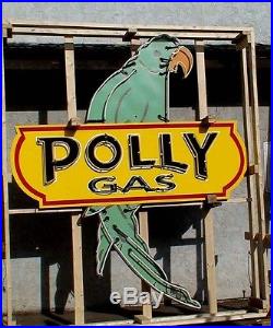 OLD Polly Gas Parrot porcelain neon sign die cut 1940's