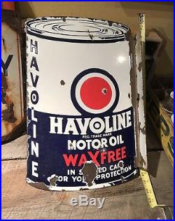 ORIGINAL HAVOLINE MOTOR OIL PORCELAIN SIGN FLANGE Dated 3-35