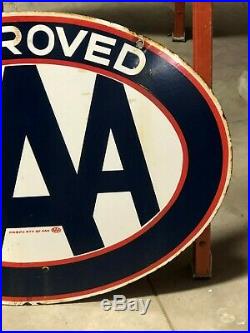 ORIGINAL VinTagE AAA APPROVED Sign PORCELAIN 2 Sided Gas Oil Store OLD Mancave