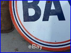ORIGINAL Vintage 6' BAY Sign PORCELAIN Gas Oil Station RARE Display ManCave OLD