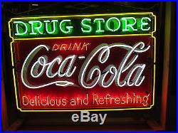 Old Drink Coca Cola / Drug Store Porcelain Sign with Neon 60 W x 46 SSPN