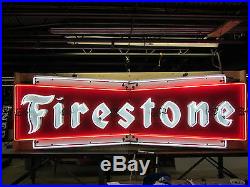 Old Firestone Bowtie Porcelain Sign with Neon 12 FT. W x 4 FT. H SSPN