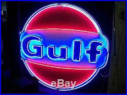 Old Gulf Dealer (wings) Porcelain Sign with Neon 72 Diameter SSPN